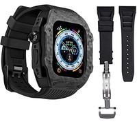 Custodia di protezione in fibra di carbonio premium con fascia d'oro di gomma , per Apple Watch Ultra 49mm di lussuoso cinghia di silicone morbido , per iwatch 8 7 6 5 4 SE 45/44mm kit mod
