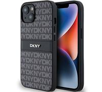Custodia DKNY iPhone 14 rigida in pelle righe monocromatiche logo metallo