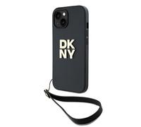 Custodia DKNY iPhone 15 rigida nera con cinturino da polso e logo originale