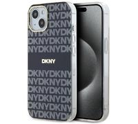 Custodia DKNY iPhone 15 rigida nera righe monocromatiche MagSafe