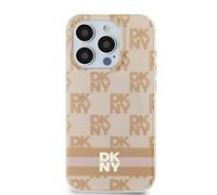 Custodia DKNY per iPhone 15 6,1 rosa Custodia rigida IML con motivo mono a scacchi e strisce stampate MagSafe - Nouvo