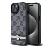 Custodia DKNY per iPhone 15 Plus 6,7 nera custodia rigida Leather Checkered Mono Pattern & Printed Stripes - Nouvo