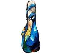 Custodia estetica per ukulele con piume di pavone floreale, borsa imbottita per ukulele da concerto da 58 cm, impermeabile e durevole, Multicolore 02, 25.9x9x3.1in/66x23x8cm, Organizer per borse