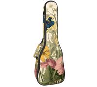 Custodia estetica per ukulele floreale con farfalle e fiori di campo, borsa imbottita per ukulele da concerto da 58 cm, impermeabile e durevole, Multicolore 01, 25.9x9x3.1in/66x23x8cm, Organizer per