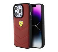 Custodia rigida Ferrari in pelle con cuciture per iPhone 15 Pro 6.1" Rosso - FEHCP15LRDUR