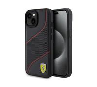 Custodia Ferrari Logo Onde Traforate in Metallo Nero - iPhone 15