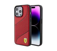 Custodia Ferrari Logo Onde Traforate in Metallo Rosso - iPhone 15 Pro Max
