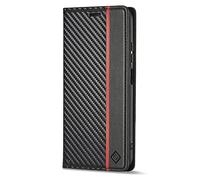 Custodia Fibra Carbonio per XiaomiRedmi Note 11/11S Cover Sottile Pelle di Carbonio Magnetica Portafoglio Robusto Pannello PC Fibra Carbonio + Antiurto TPU + [Slot per schede],Linea rossa verticale