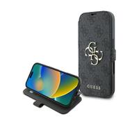Custodia flip 4G Metal Logo di Guess per iPhone 16 Pro - Nero/Oro