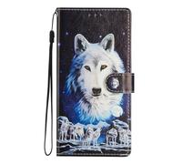 Custodia Flip para Oppo Find X5 Lite Cover Portafoglio, for Oppo Find X5 Lite Colorata Wallet Case Retro a Libro Protettiva con Corda Leather Flip Cover,con motivo di branco di lupi