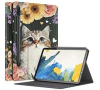 Custodia floreale con gatto per Samsung Galaxy Tab S8 (2022) / Galaxy Tab S7 (2020) 11 pollici, custodia con angoli di visualizzazione multipli con supporto per penna S Auto Sleep/Wake per Galaxy Tab