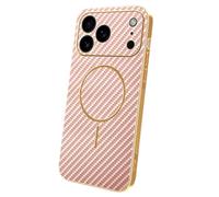 Custodia For IPhone 17 Pro/17 Pro Max, In Pelle PU Con Trama In Fibra Di Carbonio, Compatibile Con La Ricarica Wireless, Sottile, Con Protezione For La Fotocamera.(Pink,17 Pro)