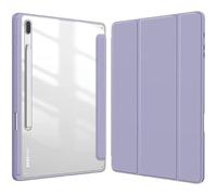 Custodia for tablet pieghevole in tre parti adatta for Samsung Galaxy Tab S7 FE SM-T730 T736 12.4 2021, cover posteriore in acrilico trasparente con slot for penna(Purple)