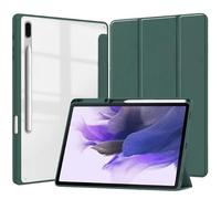 Custodia for tablet pieghevole in tre parti adatta for Samsung Galaxy Tab S7 FE SM-T730 T736 12.4 2021, cover posteriore in acrilico trasparente con slot for penna(Green)