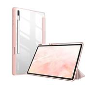 Custodia for tablet pieghevole in tre parti adatta for Samsung Galaxy Tab S7 FE SM-T730 T736 12.4 2021, cover posteriore in acrilico trasparente con slot for penna(Pink)