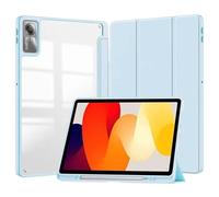Custodia for tablet pieghevole in tre parti adatta for Xiaomi Redmi Pad SE 11 pollici 2023, cover posteriore trasparente in acrilico con portapenne(Blue)