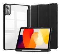 Custodia for tablet pieghevole in tre parti adatta for Xiaomi Redmi Pad SE 11 pollici 2023, cover posteriore trasparente in acrilico con portapenne(Black)