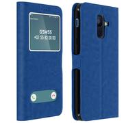 Custodia Galaxy A6 Plus + Funzione Stand con Doppia Finestra Blu