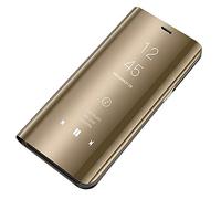Custodia Galaxy S10 Plus Cover Specchio Case Clear View Standing Mirror Flip Custodia Portafoglio Case Galaxy S10 Folio Ultra Flip Stile Pelle Libro Fondina per Samsung Galaxy S10 (S10 lite, Oro)