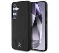 Custodia Galaxy S25 Mercedes In Vera Pelle Nera Con Strisce Magsafe Logo Stella