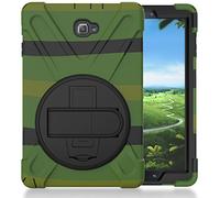 Custodia Galaxy Tab A 10.1, Ibrida Antiurto Tre-Strati Cover Silicone + PC Protettiva Case con Supporto Girevole 360°, Cinturino a Mano per Samsung Galaxy Tab A 10.1 P580 / P585 Tablet (verde scuro)
