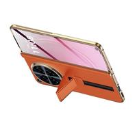 Custodia Galvanizzata Per Oppo Find N6 Con Protezione Schermo, Bordo Dorato, Fascia Per Dita E Copertura Della Cerniera in Pelle,Orange