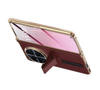 Custodia Galvanizzata Per Oppo Find N6 Con Protezione Schermo, Bordo Dorato, Fascia Per Dita E Copertura Della Cerniera in Pelle,Red