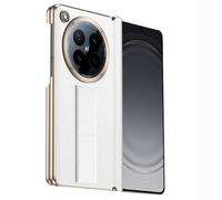 Custodia Galvanizzata Per Oppo Find N6, Cover Antiurto in Pelle Con Fascia A Scomparsa Per Le Dita E Bordi Dorati in Stile light Luxury,White