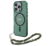 Custodia glitterata MagSafe per iPhone 16 Pro Max con cinturino perlato Guess