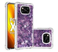 Custodia glitterata per Xiaomi Poco X3 nfc Custodia per donne ragazze Girly Sparkle liquido lusso galleggiante Quicksand trasparente morbido TPU Custodia per telefono (Deep Purple love)