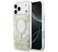 CG MOBILE Guess Resin Bottom Glitter Compatibile con MagSafe Custodia per iPhone 17 Pro Max (Oro)
