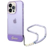 Custodia Guess con cinturino traslucido color perla per iPhone 14 Pro, colore vi