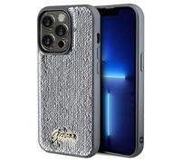 Custodia Guess con scritta in paillettes color argento per iPhone 14 Pro