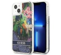 Custodia Guess Flower Liquid Glitter Blue per iPhone 13 mini
