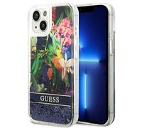 Custodia Guess Flower Liquid Glitter Blue per iPhone 14 Plus