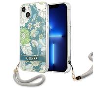 Custodia Guess Flower Strap per iPhone 13 mini, colore verde.