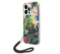 Custodia Guess Flower Strap per iPhone 14 Pro, colore blu
