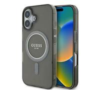 Custodia Guess Glitter Circle MagSafe per iPhone 16 Plus, nera