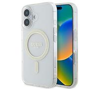 Custodia Guess Glitter Circle MagSafe per iPhone 16 trasparente
