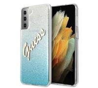 Custodia Guess Glitter Gradient Script Blue per Samsung Galaxy S21 Plus.