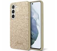 Custodia Guess Glitter Script Gold per Samsung Galaxy S24 Plus.