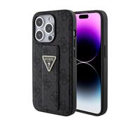 Custodia Guess Grip Stand 4G Strass Triangolo Metallo Logo Nero - iPhone 15 Pro Max