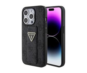 Custodia Guess Grip Stand 4G Strass Triangolo Metallo Logo Nero - iPhone 15 Pro Max