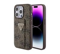 Custodia Guess Grip Stand 4G Triangolo Logo Strass Marrone - iPhone 15 Pro