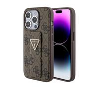 Custodia Guess Grip Stand 4G Triangolo Logo Strass Marrone - iPhone 15 Pro Max