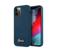 Custodia Guess GUHCP12LLSLMGBL Logo in metallo con scritte blu - iPhone 12 Pro Max