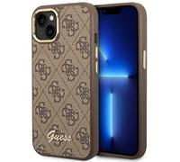 Custodia Guess Hard 4G per iPhone 14 Plus con logo vintage oro e marrone