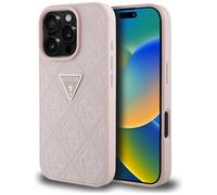 Custodia Guess Hot Stamp 4G Pattern Triangle Metal Logo per iPhone 16 Pro rosa - Nouvo