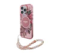 Custodia Guess IML Flowers con cinturino perlato MagSafe rosa - iPhone 16 Pro Max