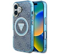 CG MOBILE Guess IML Metal Glitter 4G Circle Triangle Compatibile con MagSafe Custodia per iPhone 16 (Blu)